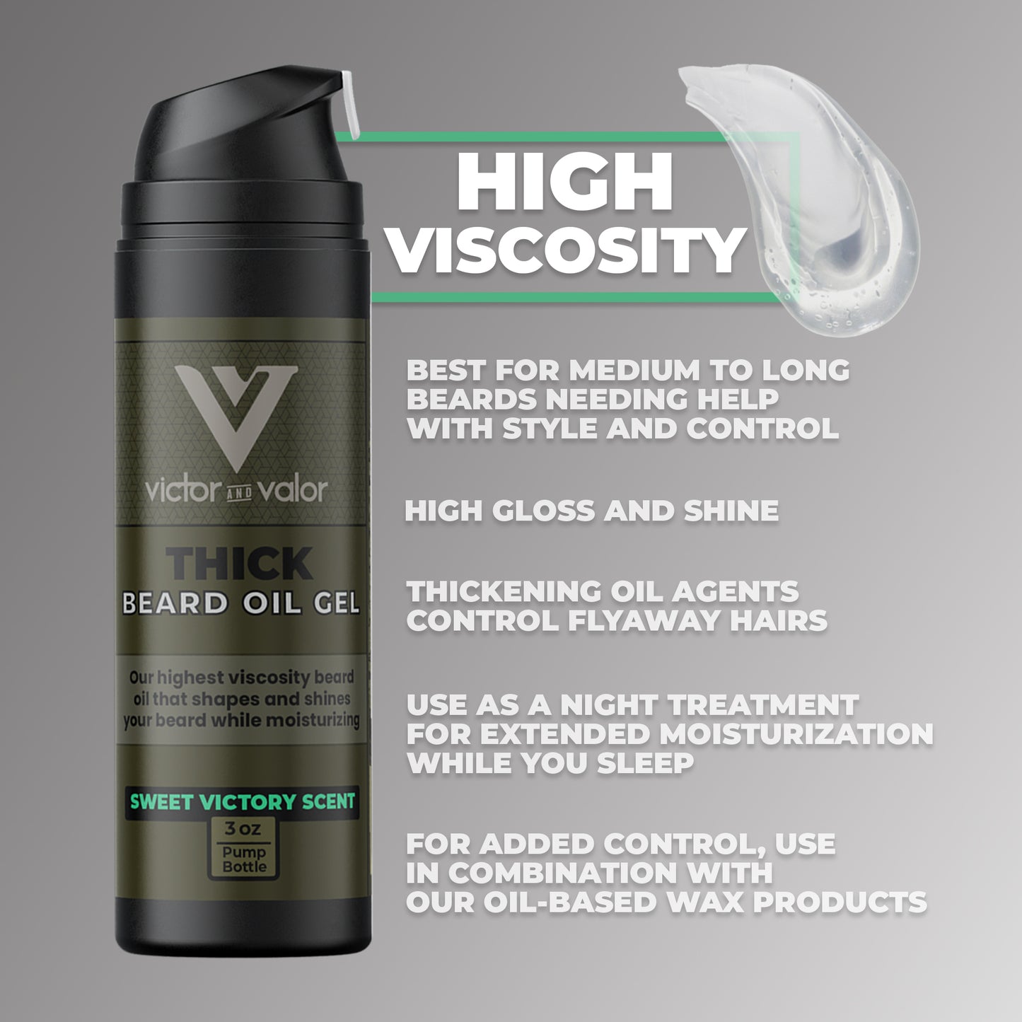 Thick Beard Oil Gel (Backdraft Scent) - High Viscosity Formula with Moisturizing Oils to Condition