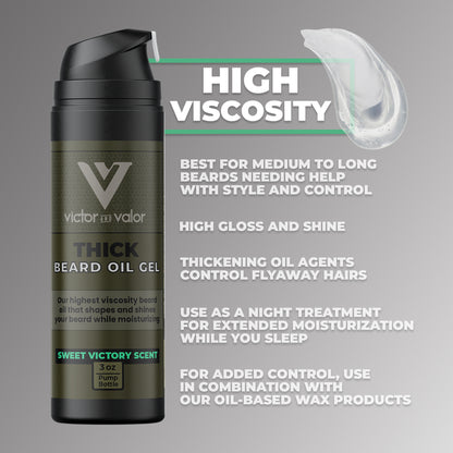 Thick Beard Oil Gel (Sweet Victory Scent) - High Viscosity Formula with Moisturizing Oils to Condition