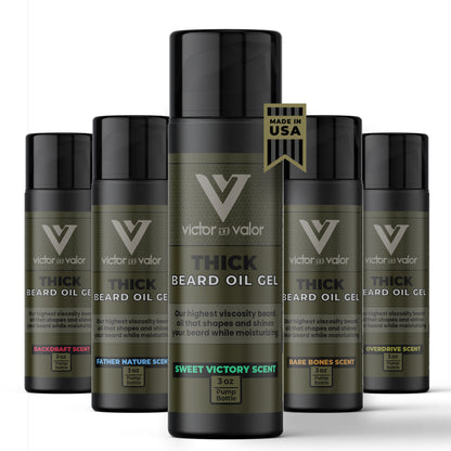 Thick Beard Oil Gel (Sweet Victory Scent) - High Viscosity Formula with Moisturizing Oils to Condition